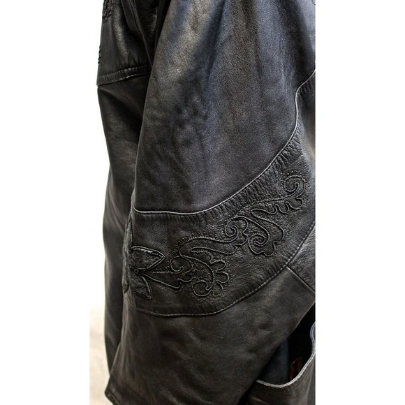 Vtg 80s ECHTES Leder Women's Leather Trench Coat Jacket Embroidered Detail Sz S - Picture 7 of 12